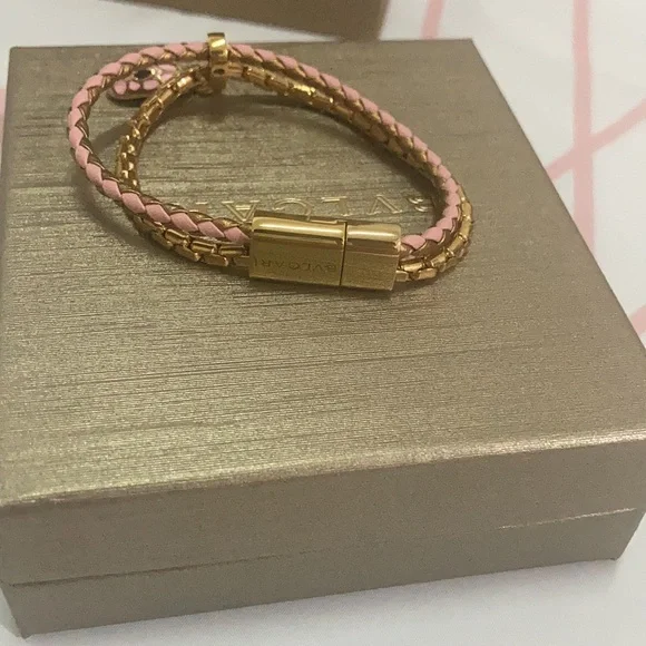 Bvlgari Snake Head Charm Metal Calfskin Bracelet Size 14.5cm - Picture 6 of 11